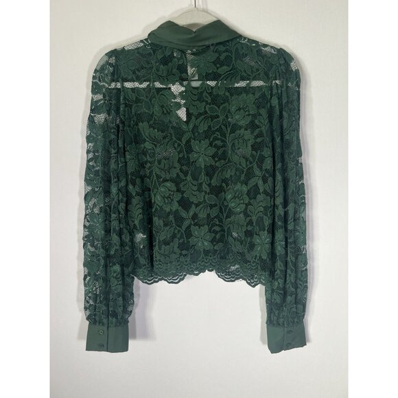 NEW Dolan forest green lace sheer cropped blouse tie Wednesday Adams fairy glam - Picture 3 of 11